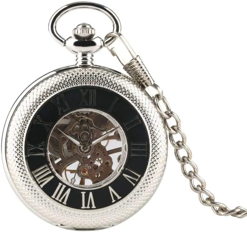 Reticulated Case Pocket Watch for Men, Skeleton Mechanical Pocket Watch for Man, Hollow Carved Exquisite Pocket Watches Pocket overhead spidery pullman visual entwine tutor Watch Silver 