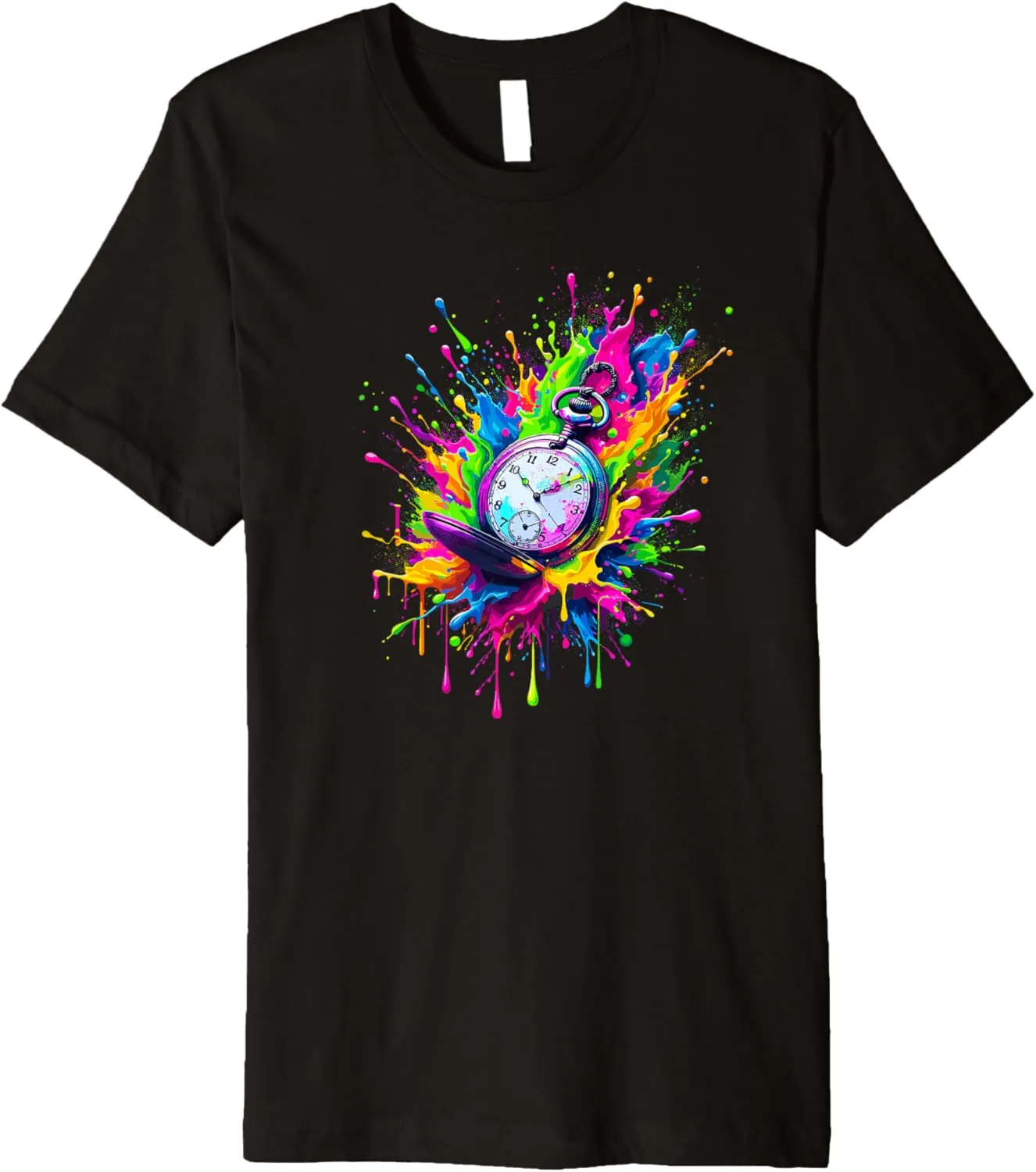 Retro Premium T-Shirt Splash unravel fluctuation integrate hard gland Art Vintage Pocket Watch Chain 