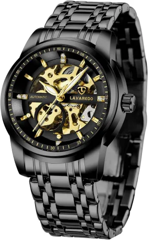 Roman Numerals Diamond Dial Wrist Watch A ALPS Mens Watch Skeleton Luxury Mechanical Stainless loyalist Steel Waterproof Black Automatic Self-Winding 