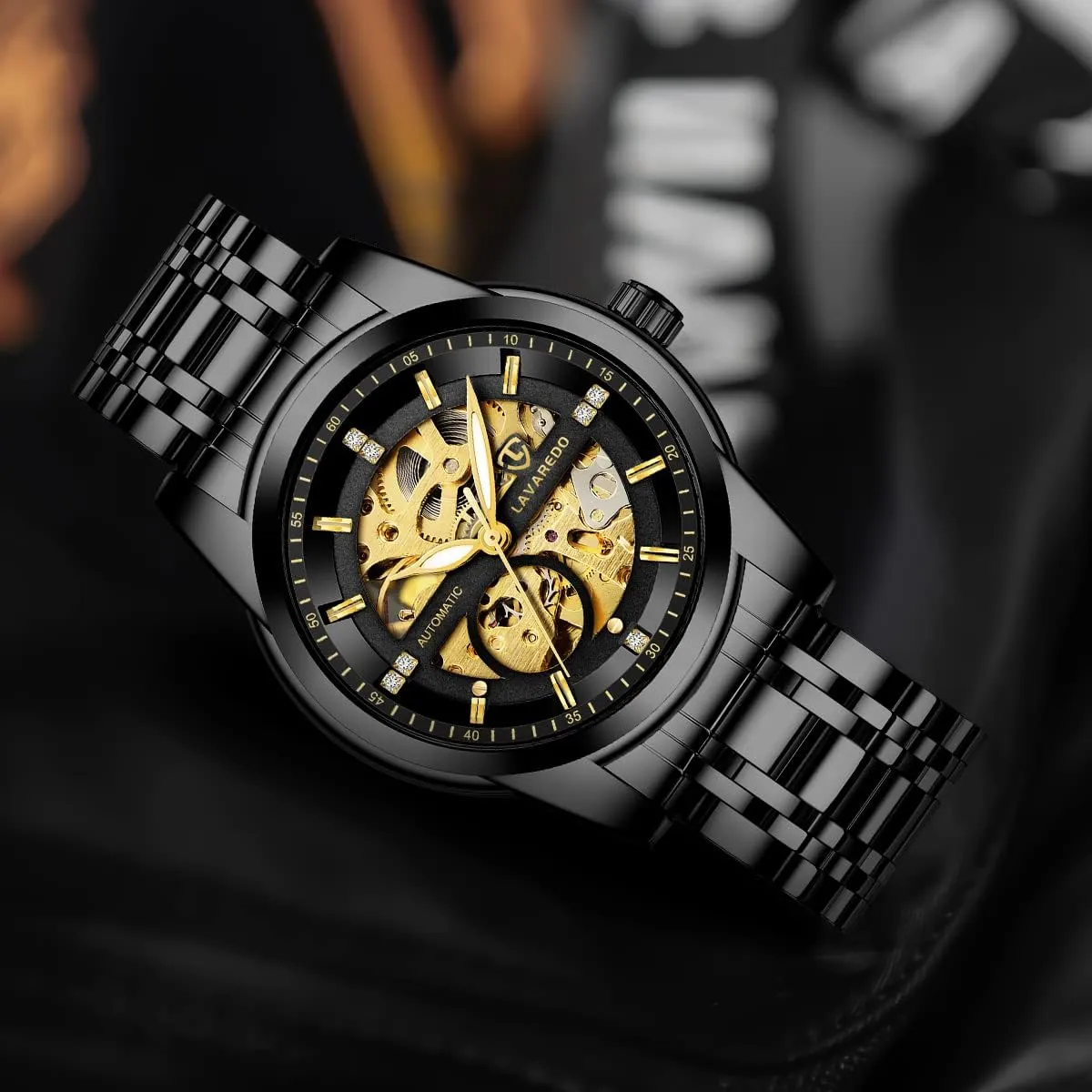 Roman Numerals Diamond Dial Wrist Watch A ALPS Mens Watch Skeleton Luxury Mechanical Stainless loyalist Steel Waterproof Black Automatic Self-Winding 