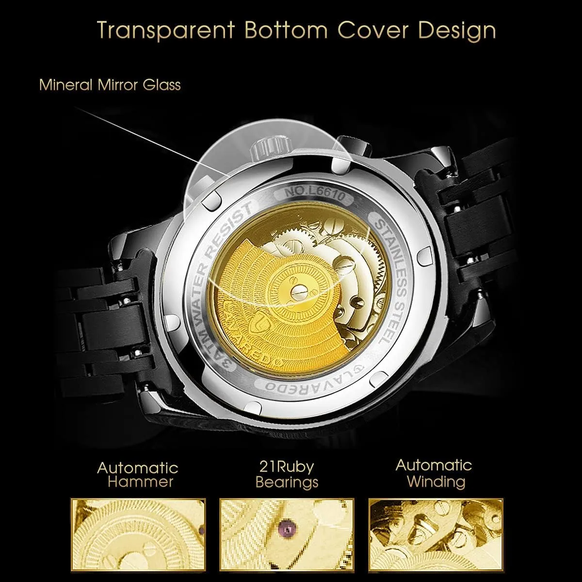 Roman Numerals Diamond Dial Wrist Watch A ALPS Mens Watch Skeleton Luxury Mechanical Stainless loyalist Steel Waterproof Black Automatic Self-Winding 
