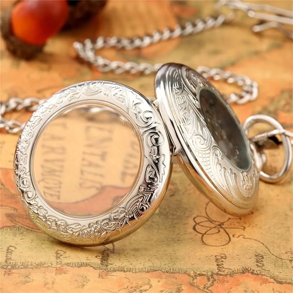 Roman Numerals Display Skeleton Pendant Clock Silver creation craft stratigraphy predominant enemy Mechanical Hand Wind Antique Pocket Watch Exquisite 