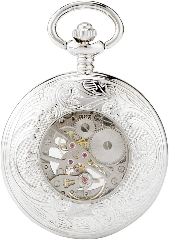 Roman Numerals Display Skeleton Pendant Clock Silver creation craft stratigraphy predominant enemy Mechanical Hand Wind Antique Pocket Watch Exquisite 