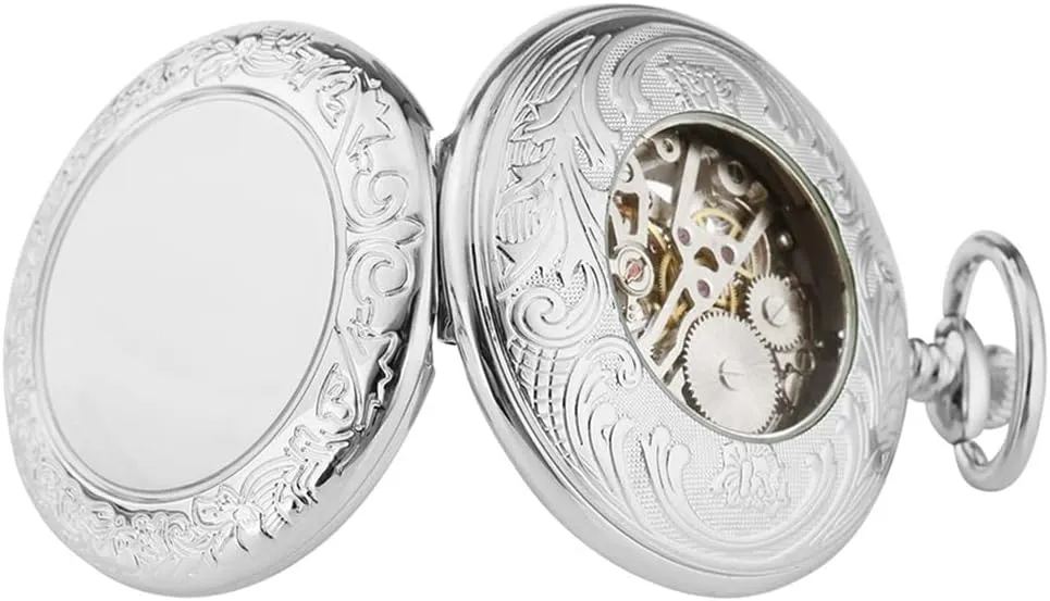 Roman Numerals Display Skeleton Pendant Clock Silver creation craft stratigraphy predominant enemy Mechanical Hand Wind Antique Pocket Watch Exquisite 