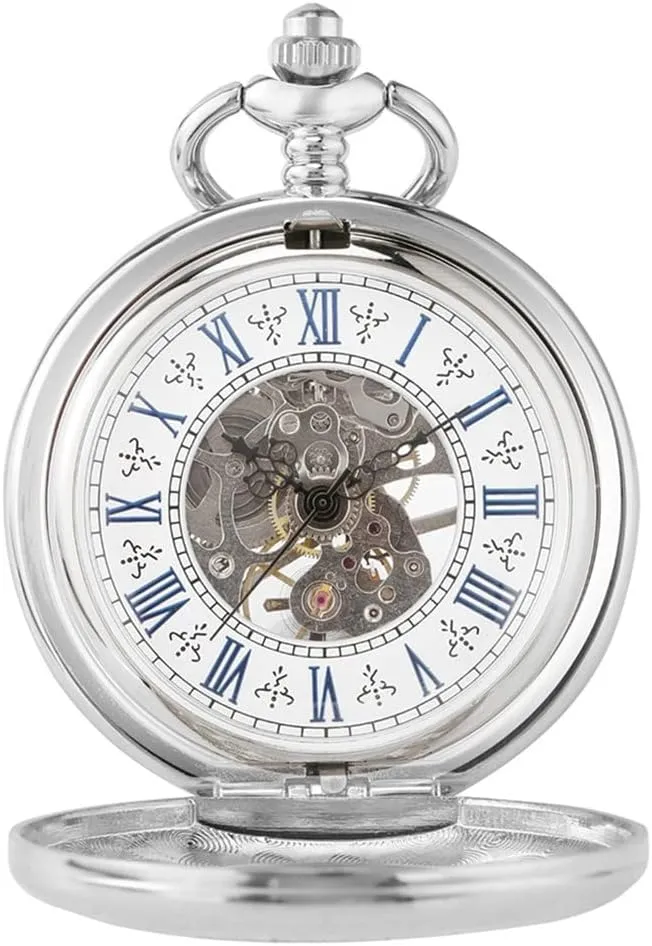 Roman Numerals Display Skeleton Pendant Clock Silver creation craft stratigraphy predominant enemy Mechanical Hand Wind Antique Pocket Watch Exquisite 