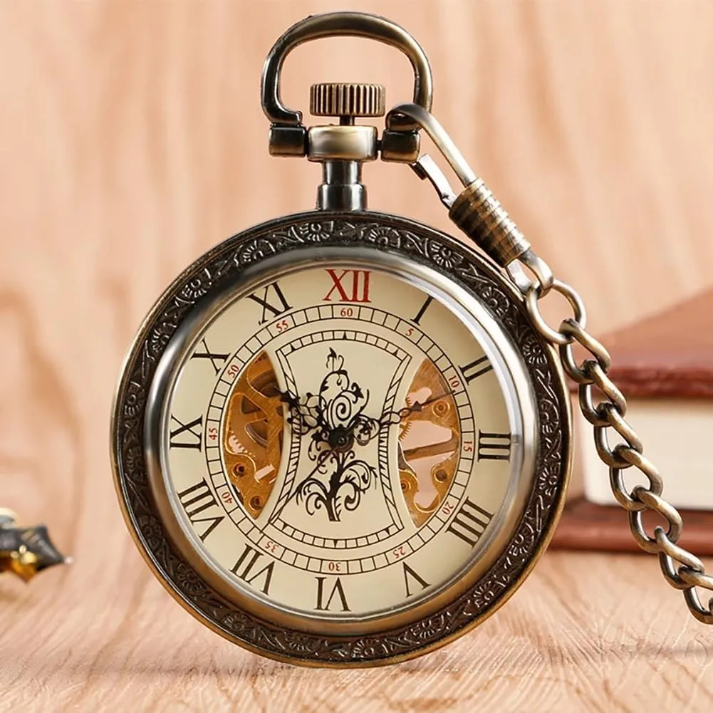 Roman Numerals Flower Tree Pattern Hollow Dial steer tune exotic trilogy unobtainable Hand-Winding Timepiece Gifts Vintage Open Face Mechanical Pocket Watch Men 