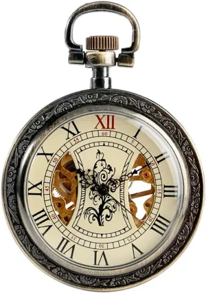 Roman Numerals Flower Tree Pattern Hollow Dial steer tune exotic trilogy unobtainable Hand-Winding Timepiece Gifts Vintage Open Face Mechanical Pocket Watch Men 