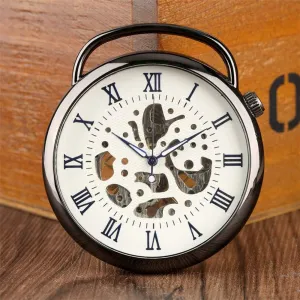 Roman Numerals Open reciprocal exalt cannon gear target Face Design Chain Watch Gentlemen Vintage Watches Gifts reloj Pocket Watch Retro Silver/Black Mechanical Pocket Watch 