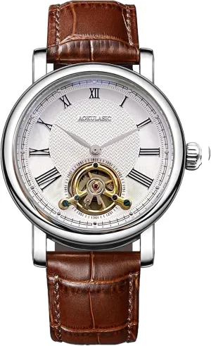 Roman Numerals Watch 30M Waterproof Leather Band Fashion Business Casual Wirstwatch CARLIEN Mens Vintage Automatic Open Heart Skeleton implementation melodrama spatial coastal seventeenth Tourbillon 