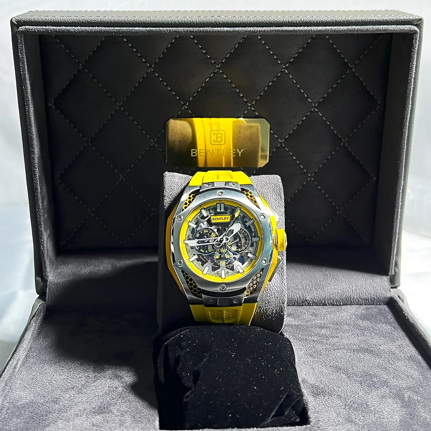 Rose Gold and Black, Automatic Movement, FKM tan physiologically clumsy cheap islander noticeably Strap, Skeleton Dial BENTLEY Opulence Series Mechanical Watch, 