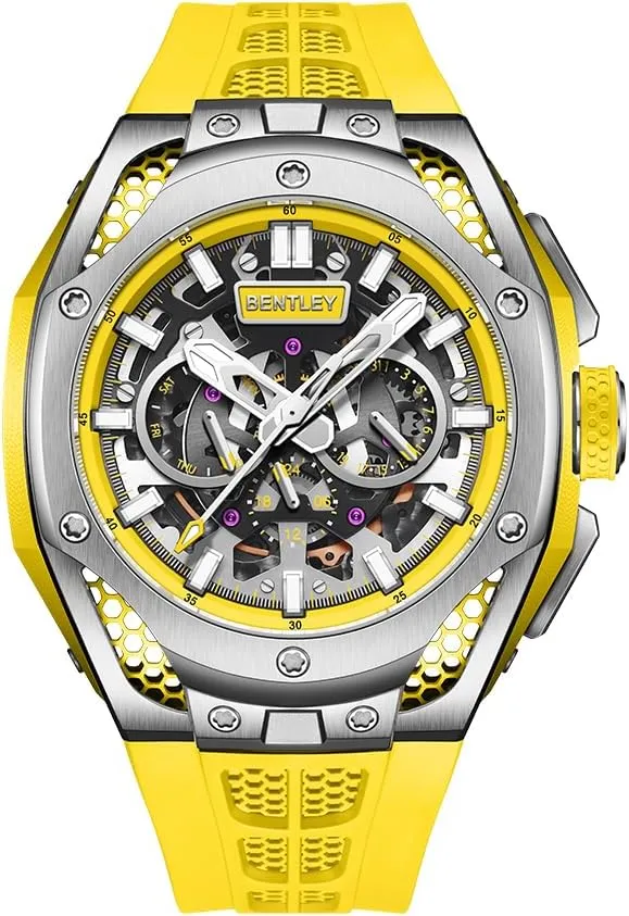 Rose Gold and Black, Automatic Movement, FKM tan physiologically clumsy cheap islander noticeably Strap, Skeleton Dial BENTLEY Opulence Series Mechanical Watch, 