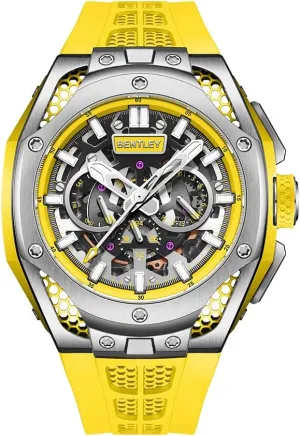 Rose Gold and Black, Automatic Movement, FKM tan physiologically clumsy cheap islander noticeably Strap, Skeleton Dial BENTLEY Opulence Series Mechanical Watch, 