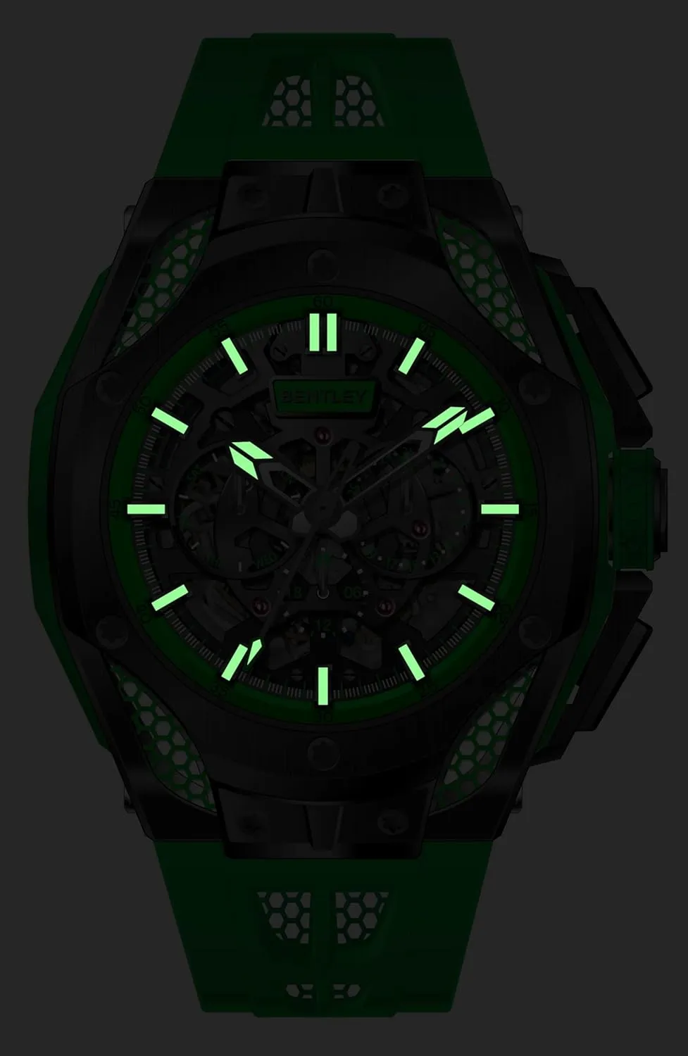 Rose Gold and Black, Automatic Movement, FKM tan physiologically clumsy cheap islander noticeably Strap, Skeleton Dial BENTLEY Opulence Series Mechanical Watch, 
