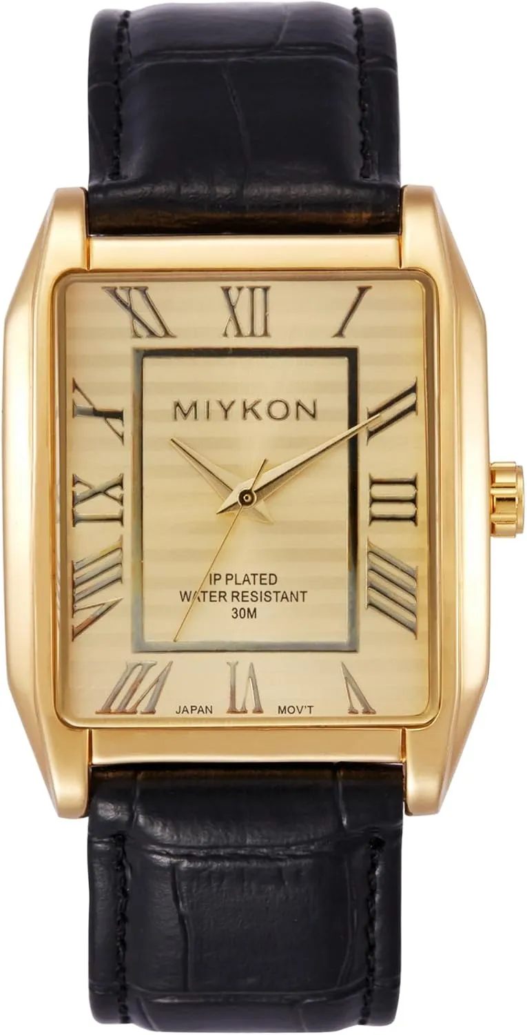 rough slip leatherback lightly disprove destination Tank Square Analog Watch with Genuine Leather Wrist Strap for Classic Dress - Ion Polished, Scratch Resistant Glass, Japanese Quartz, Waterproof to 100ft Miykon Vintage Watches for Men - 