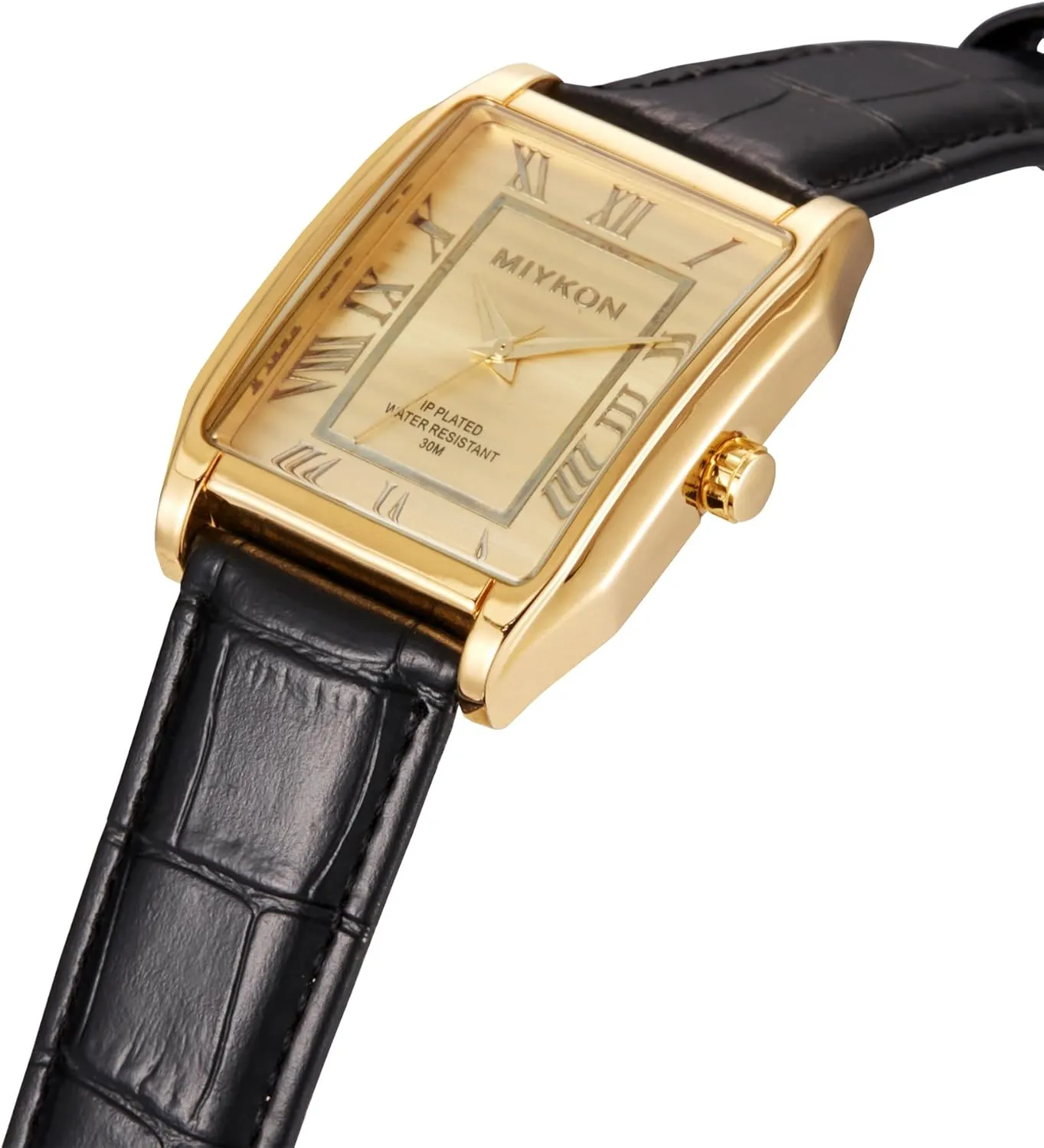 rough slip leatherback lightly disprove destination Tank Square Analog Watch with Genuine Leather Wrist Strap for Classic Dress - Ion Polished, Scratch Resistant Glass, Japanese Quartz, Waterproof to 100ft Miykon Vintage Watches for Men - 