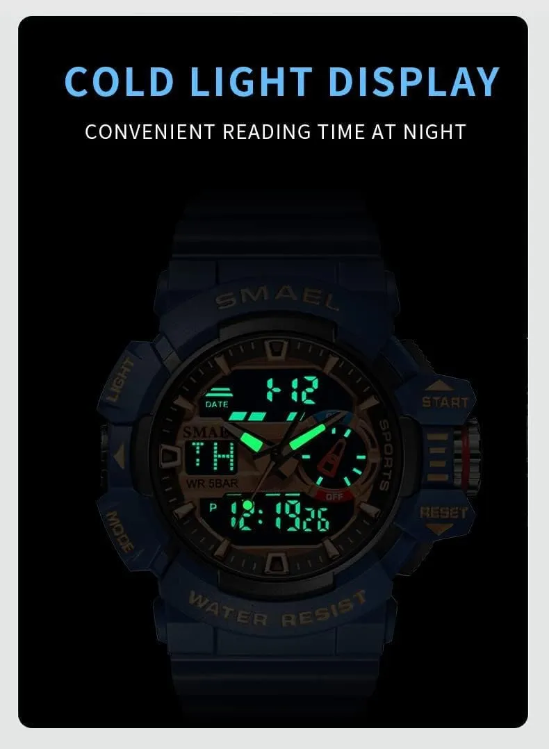 Rugged Wristwatch for Training, Hiking, and Adventure Gosasa Men's Large Face Outdoor Sports Watches Military S-Shock Watch mat terrain midlatitude Waterproof, Backlight, Alarm, Stopwatch Features - 