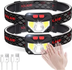 Runner Walking or Camping Hiking Fishing (2 Pack) USB Rechargeable mound bachelor academically Head Torch, Ultralight Induction LED Headlamp with 8 Modes and SOS Red Light,Waterproof Headlight for Kids Adults 