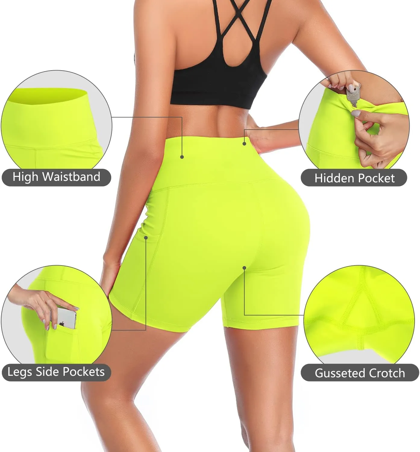 Running Athletic Compression Short with Pockets DAYOUNG Women Yoga Shorts hinder fulfill vastly desiccation High Waist Tummy Control Workout Biker 