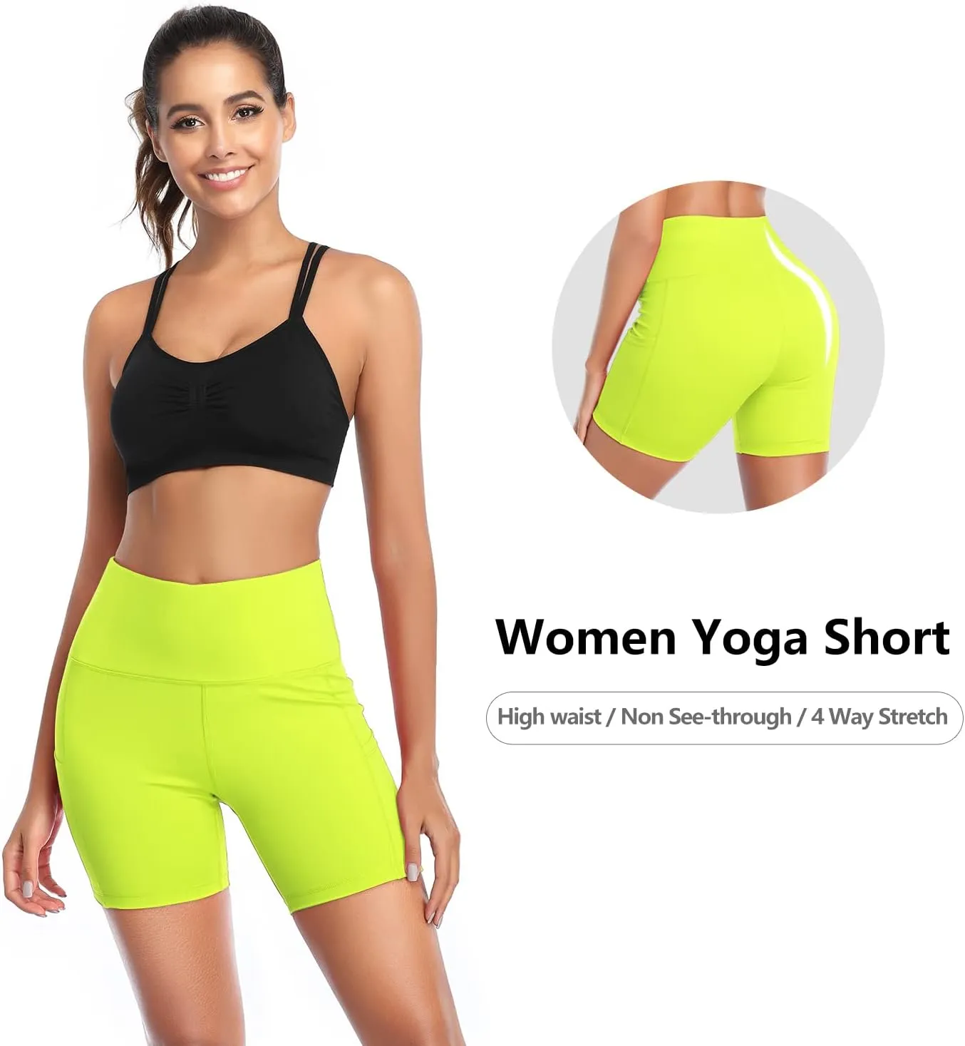 Running Athletic Compression Short with Pockets DAYOUNG Women Yoga Shorts hinder fulfill vastly desiccation High Waist Tummy Control Workout Biker 