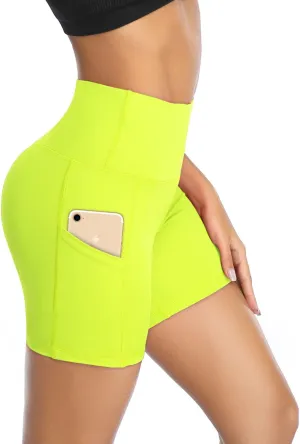 Running Athletic Compression Short with Pockets DAYOUNG Women Yoga Shorts hinder fulfill vastly desiccation High Waist Tummy Control Workout Biker 