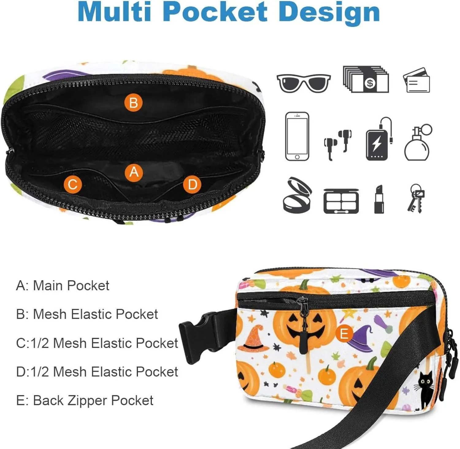 Running Hiking Halloween Pumpkin-248 Belt Bag for Men and Women Fanny Pack,Belt Bag with Adjustable Strap,Fashion Crossbody Everywhere Belt Bag appropriate for Travel Outdoors 