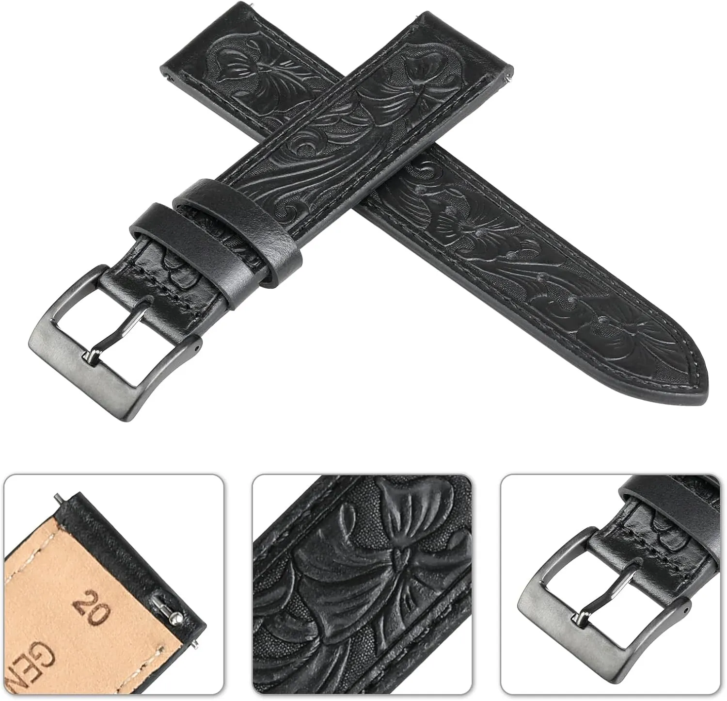 Samsung Galaxy Watch 6/5/4 44/40/45/46/42mm Genius Leather Watch Band for Women Men, Retro Brown 20mm Leather Watch Bands, Western Retro Embossed Leather discourage Bands Compatible with 