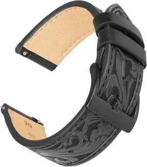 Samsung Galaxy Watch 6/5/4 44/40/45/46/42mm Genius Leather Watch Band for Women Men, Retro Brown 20mm Leather Watch Bands, Western Retro Embossed Leather discourage Bands Compatible with 