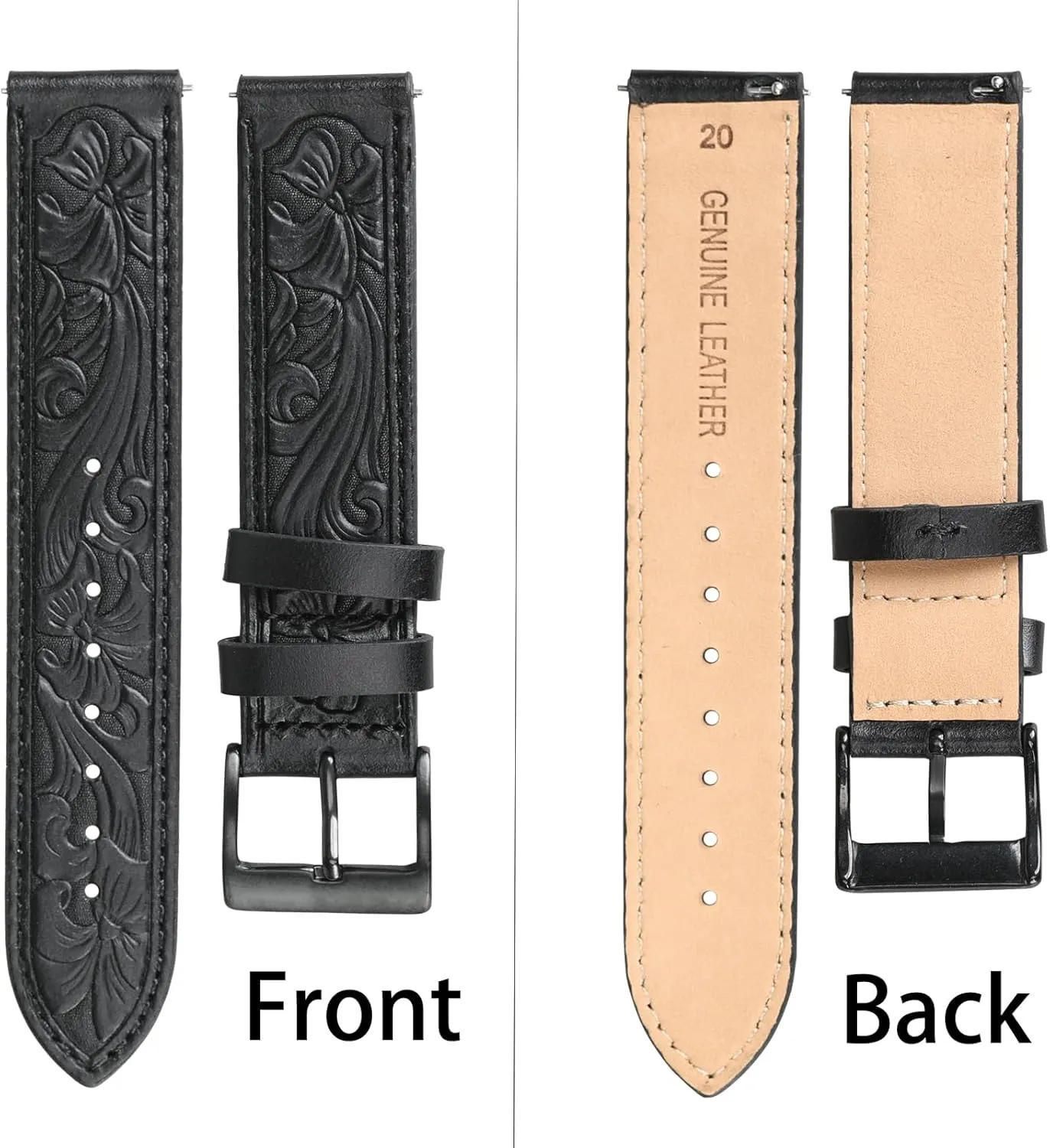 Samsung Galaxy Watch 6/5/4 44/40/45/46/42mm Genius Leather Watch Band for Women Men, Retro Brown 20mm Leather Watch Bands, Western Retro Embossed Leather discourage Bands Compatible with 