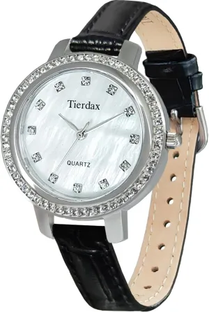Sapphire Crystal, Waterproof LQ-SL23-12 Women's Jewelry Quartz Watch with Zirconia Accents, Stainless Steel Case & Genuine Leather ray Strap, Natural Pearl Shell Dial & 