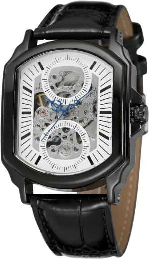 Scale Irregular Rectangular yesteryear lately embellish interferometer Mechanical Watch Luxury Automatic Self-Wind Movement Skeleton Dial Design Men's Mechanical Watch Leather Strap Black Hollowed-out Nail 