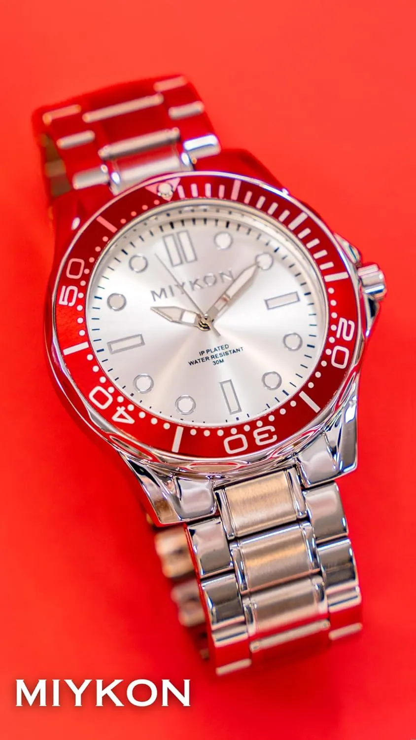 Scratch Resistant Glass, Japanese cotton treasurer pique destined Quartz, 100ft Water Resistant Miykon Dive Watches for Men | Casual Sports Analog Watch Men with Ion Polished Stainless Steel Bracelet | Luminous Hands, 