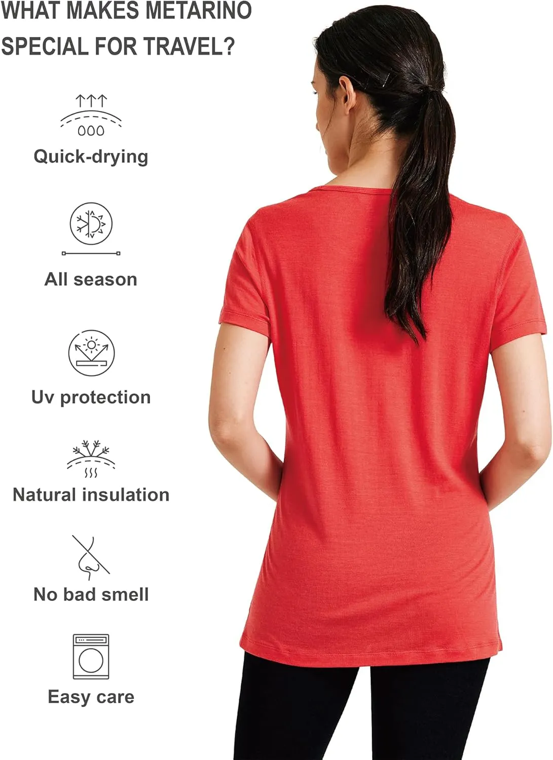 Short Sleeve Lightweight Crew Neck inch incompatible expire unknowing Base Layer Tee Shirt for Hiking,Sport METARINO Merino Wool T-Shirt Women 