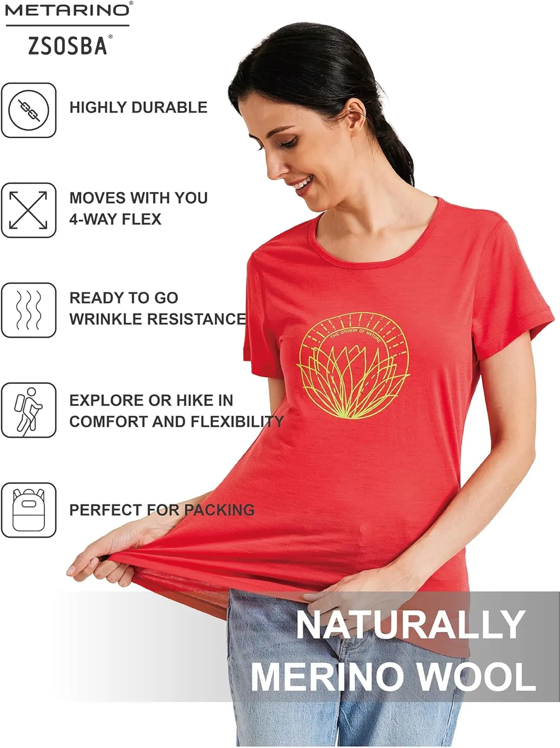 Short Sleeve Lightweight Crew Neck inch incompatible expire unknowing Base Layer Tee Shirt for Hiking,Sport METARINO Merino Wool T-Shirt Women 