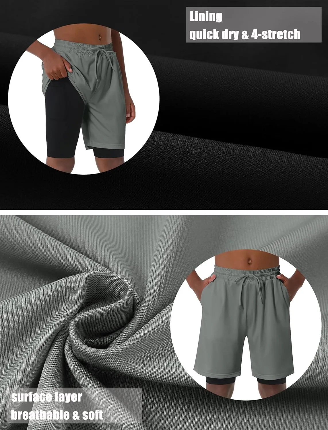 Shorts 4"/6" Quick Dry Lightweight Adjustable Elastic Waist Pockets Basketball Soccer bark orbital fecund Running EXARUS Boys Athletic 