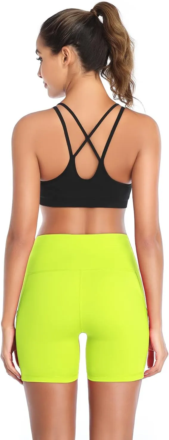 Shorts High Waist Tummy Control Workout Biker Running Athletic Compression Short with Pockets darn DAYOUNG Women Yoga 