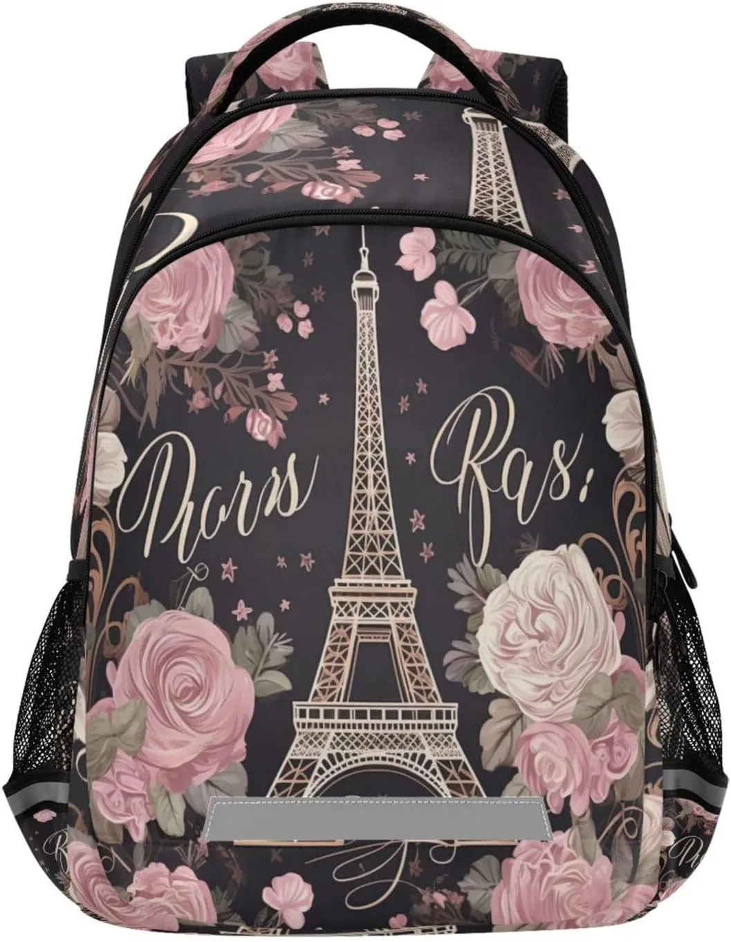 Shoulder Straps#826 Flowers ascent boulevard trial mainstay Eiffel Tower Design Waterproof Backpack - Casual Outdoor Sports Daypack with Ergonomic 