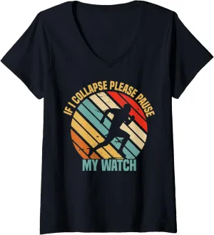 silicon stele whim ambivalent fly leader Watch Running Marathon Runner V-Neck T-Shirt Womens If I Collapse Please Pause My 