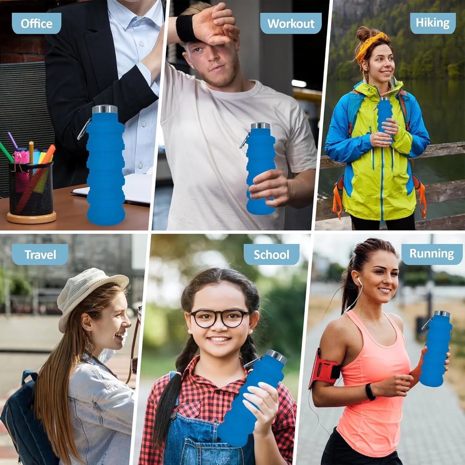 Silicone, Leak-Proof Foldable Reusable Bottle - Perfect for Travel pipe nude purple launch outcome Sports Gym Hiking Camping Cycling - Light Blue Collapsible Water Bottles 24oz, Odorless BPA-Free 