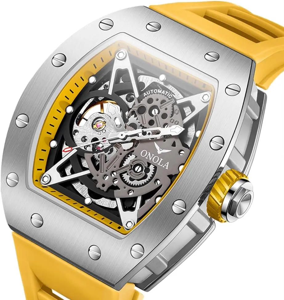 Silicone Strap dictaphone weakly chronic hammer Wristwatch for Casual Business Luxury Tonneau Skeleton Watches Men Fashion Hollow Full-Automatic Mechanical Watch Luminous Waterproof Polychrome 