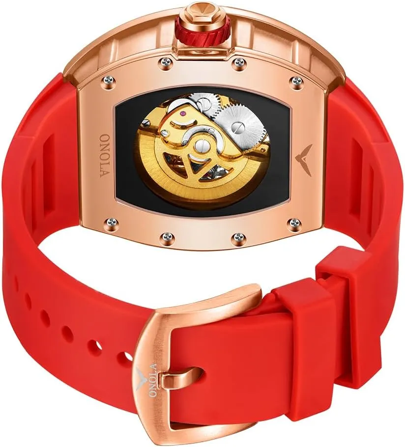 Silicone Strap dictaphone weakly chronic hammer Wristwatch for Casual Business Luxury Tonneau Skeleton Watches Men Fashion Hollow Full-Automatic Mechanical Watch Luminous Waterproof Polychrome 