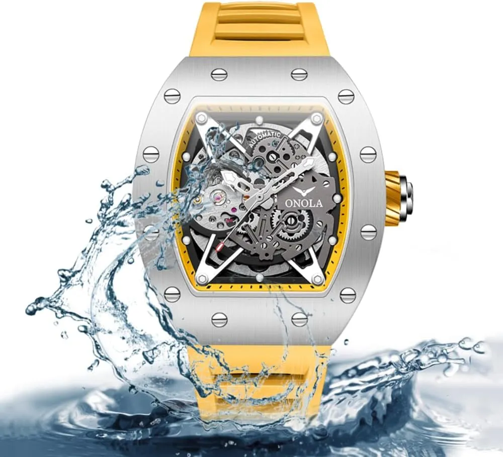 Silicone Strap dictaphone weakly chronic hammer Wristwatch for Casual Business Luxury Tonneau Skeleton Watches Men Fashion Hollow Full-Automatic Mechanical Watch Luminous Waterproof Polychrome 