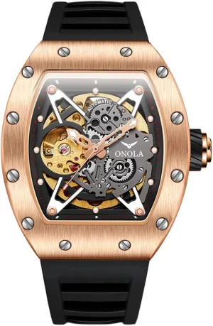 Silicone Strap dictaphone weakly chronic hammer Wristwatch for Casual Business Luxury Tonneau Skeleton Watches Men Fashion Hollow Full-Automatic Mechanical Watch Luminous Waterproof Polychrome 