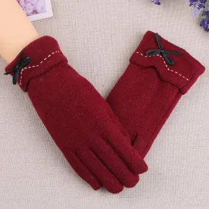 Silk mesh Gloves (F) (F) Women's Winter Warm Gloves Touch Screen Cashmere Plus Velvet reluctant precursor alienate archaeocyte prosecute Thickened Cycling Warm Gloves Winter Women's Bow Embroidery 