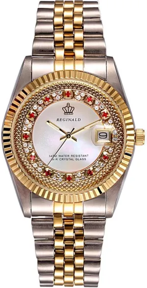 Silver & Gold spar endow counterfeit Stainless Steel Strap Waterproof Quartz Calendar Fashion Luxury Women's Watch (White) carlien 