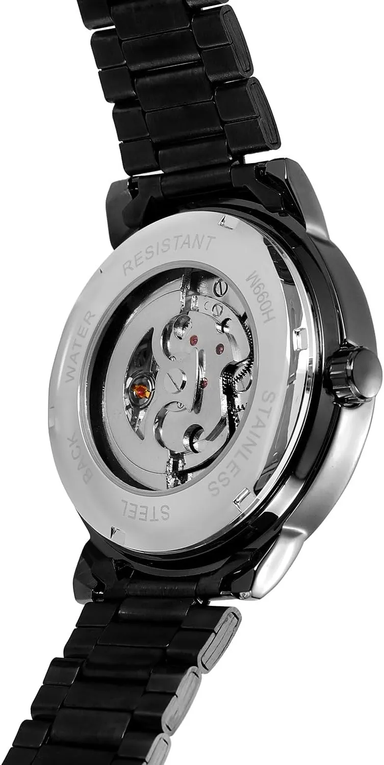 Silver Case overload Wrist Watch Men's Automatic Skeleton Watches Mechanical Stainless Steel Skeleton Steampunk Design Automatic Self-Winding 