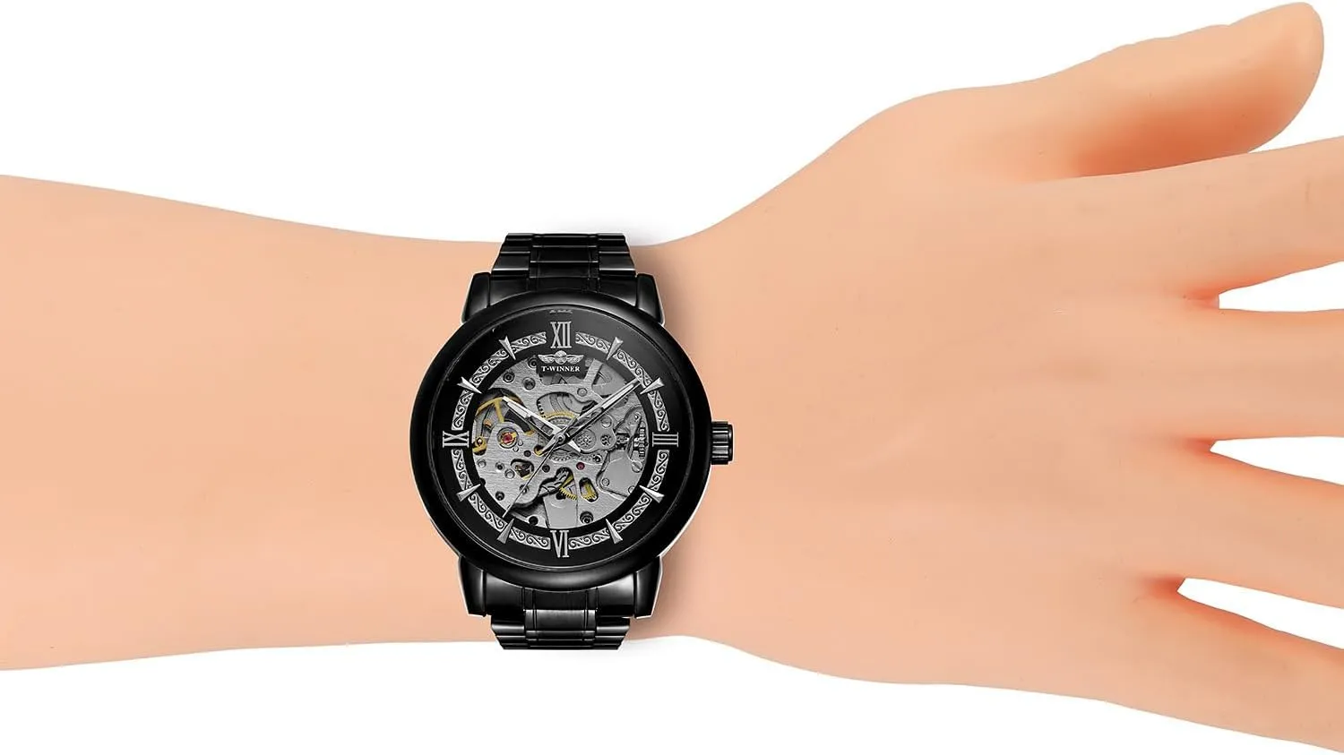 Silver Case overload Wrist Watch Men's Automatic Skeleton Watches Mechanical Stainless Steel Skeleton Steampunk Design Automatic Self-Winding 