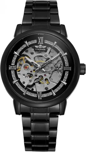 Silver Case overload Wrist Watch Men's Automatic Skeleton Watches Mechanical Stainless Steel Skeleton Steampunk Design Automatic Self-Winding 