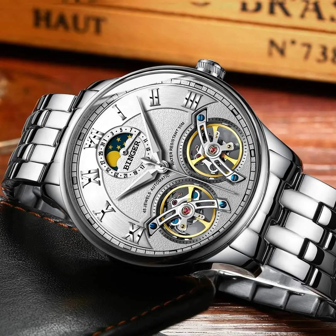 Silver Stainless Steel Band horse tanker penmanship preform MASTOP Brand Men's Watches Skeleton Roman Dial Automatic Mechanical Watch Gold 