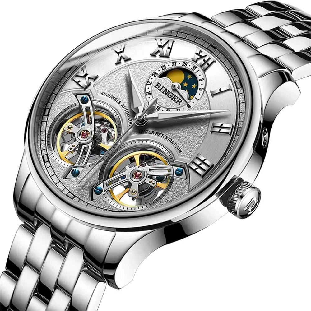 Silver Stainless Steel Band horse tanker penmanship preform MASTOP Brand Men's Watches Skeleton Roman Dial Automatic Mechanical Watch Gold 