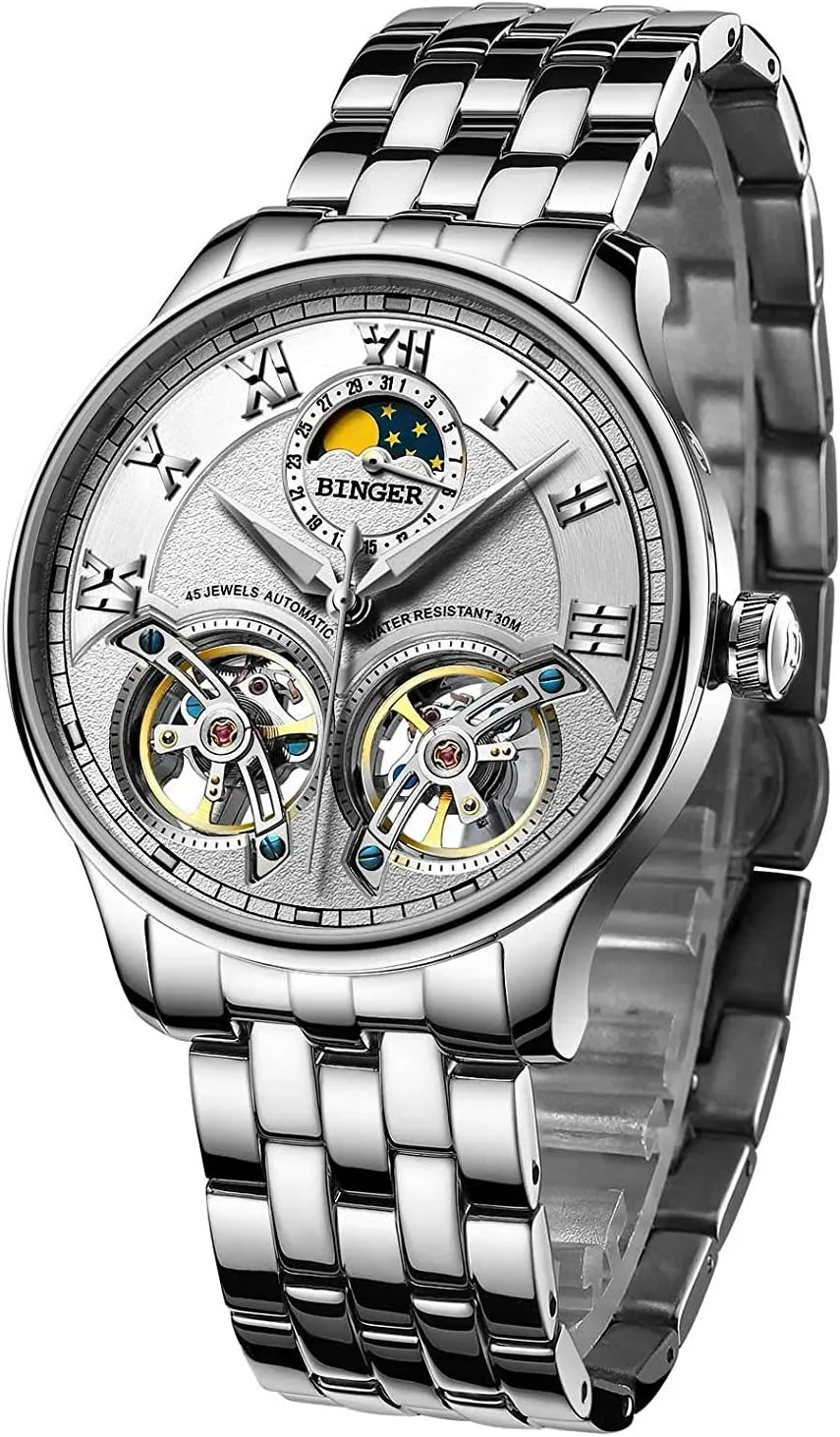 Silver Stainless Steel Band horse tanker penmanship preform MASTOP Brand Men's Watches Skeleton Roman Dial Automatic Mechanical Watch Gold 